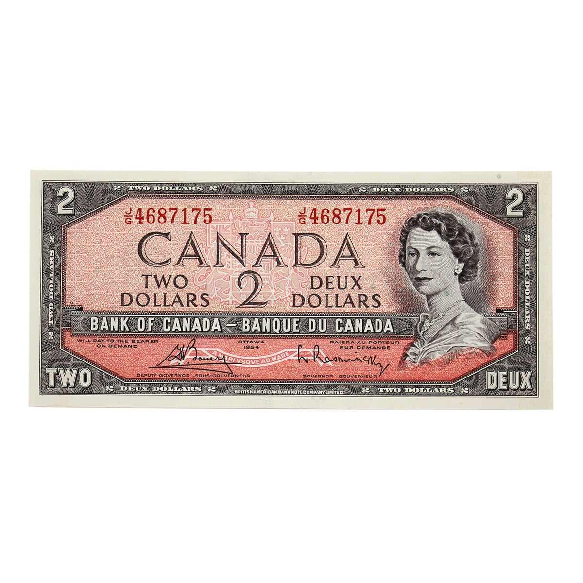 BC-38c 1954 Canada $2 Bouey-Rasminsky, J/G, Choice Uncirculated (CUNC63)