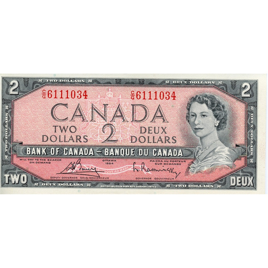 BC-38c 1954 Canada $2 Bouey-Rasminsky, C/G, AU-UNC (AU55)
