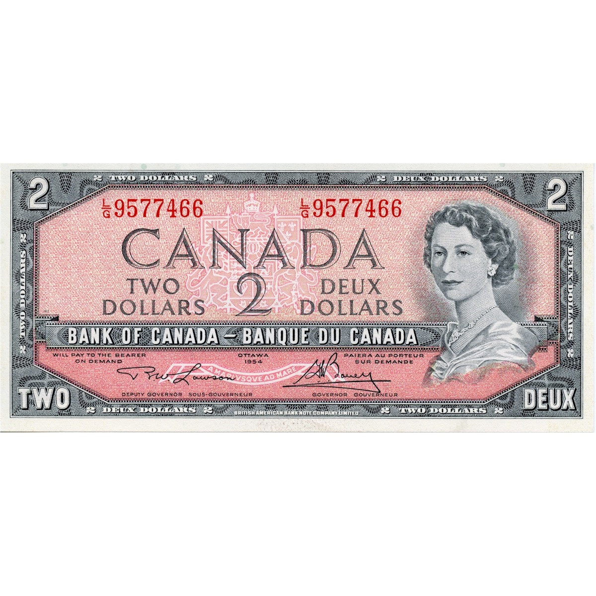 BC-38d 1954 Canada $2 Lawson-Bouey, L/G, AU-UNC (AU55)
