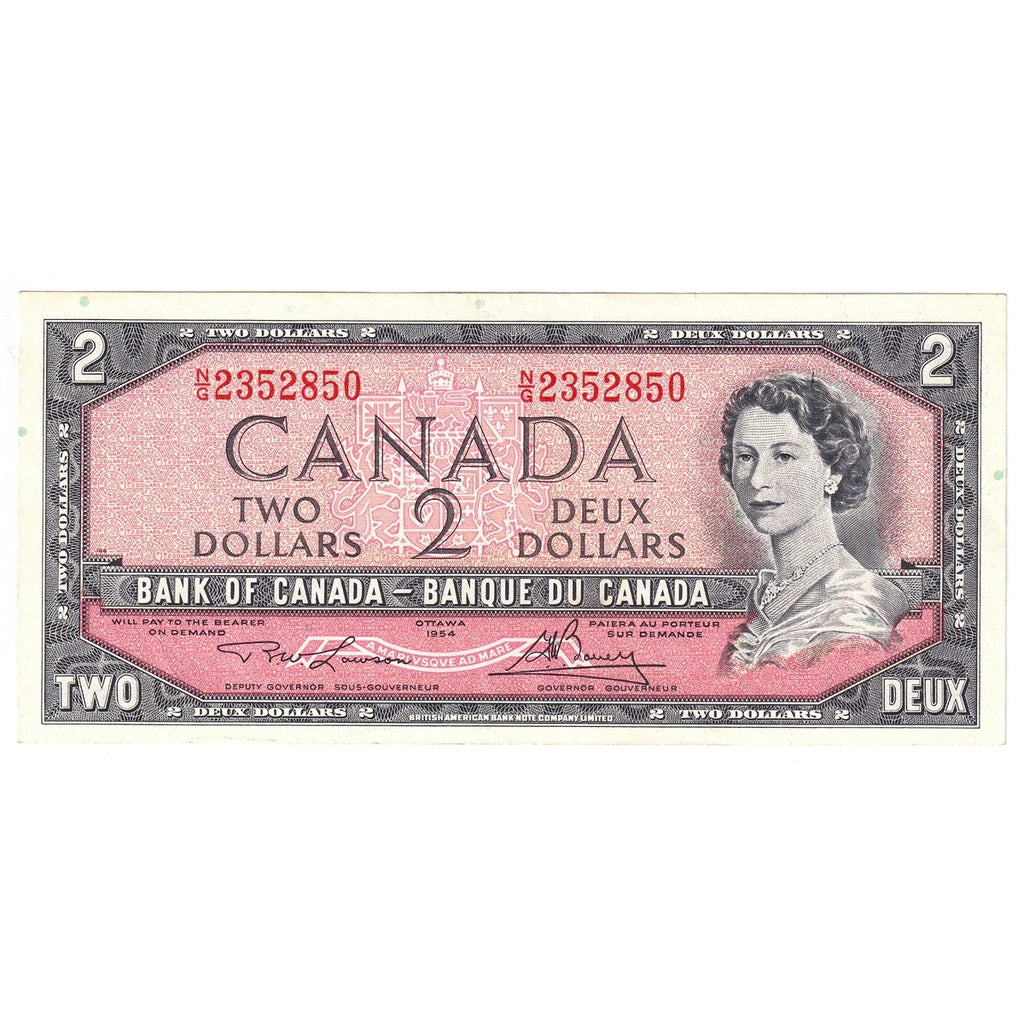 BC-38d 1954 Canada $2 Lawson-Bouey, N/G, Almost Uncirculated (AU50)