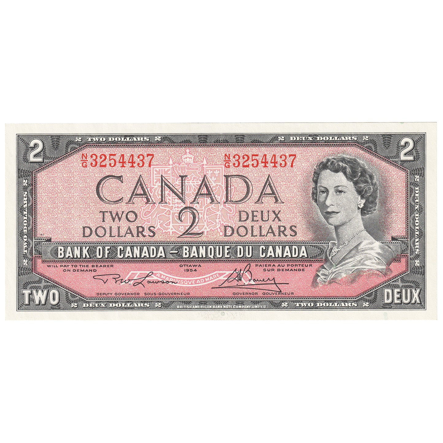 BC-38d 1954 Canada $2 Lawson-Bouey, N/G, Uncirculated (MS60)