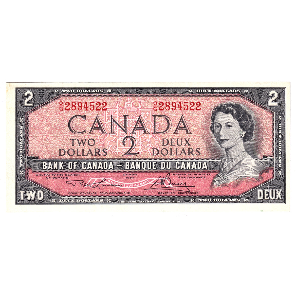 BC-38d 1954 Canada $2 Lawson-Bouey, O/G, AU-UNC (AU55)