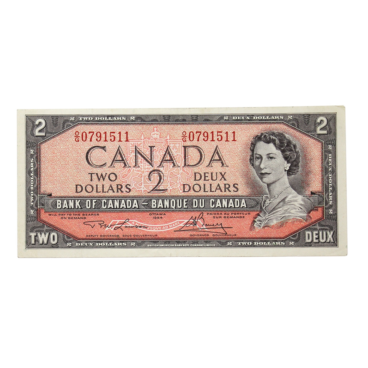 BC-38d 1954 Canada $2 Lawson-Bouey, O/G, CIRC