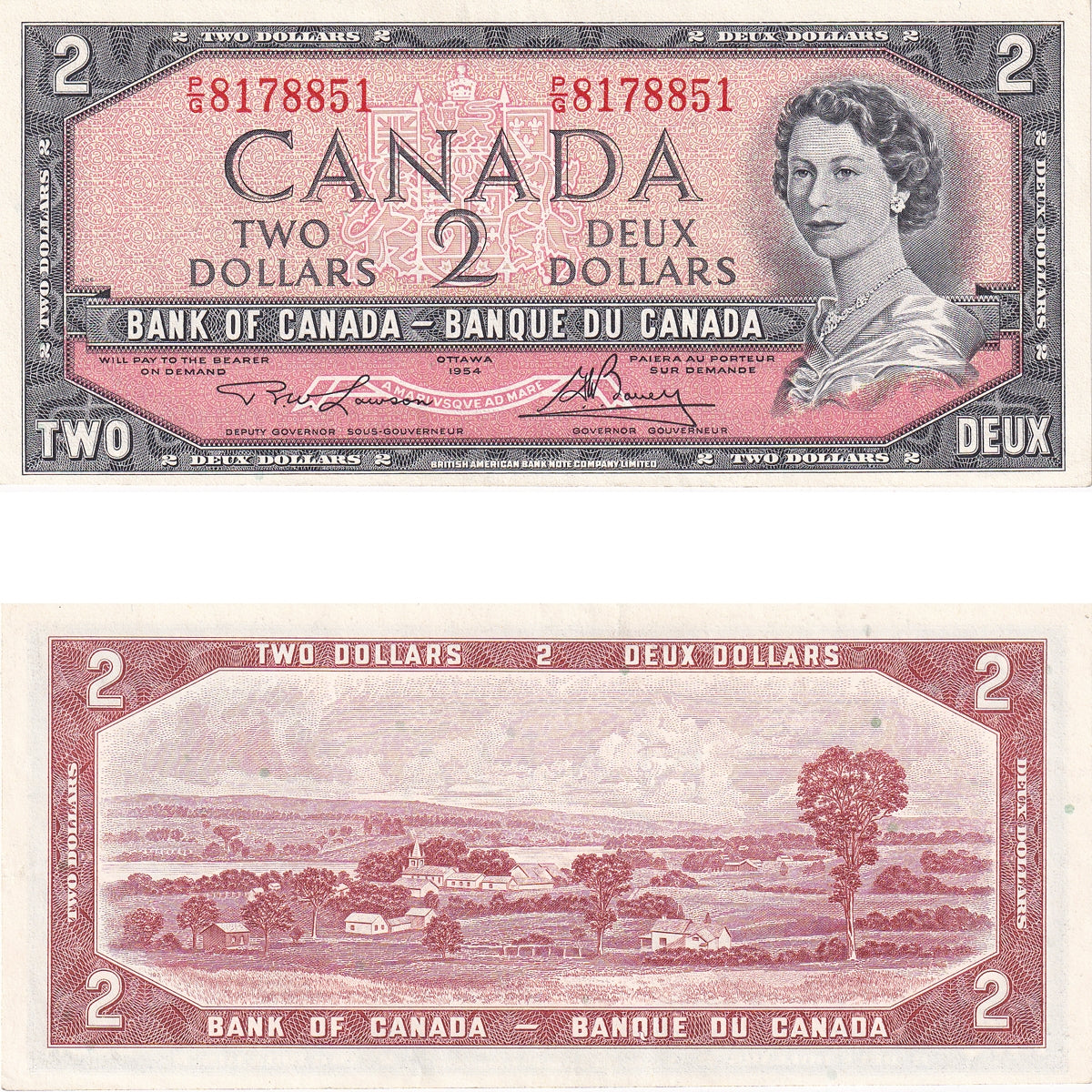 BC-38d 1954 Canada $2 Lawson-Bouey, P/G, AU-UNC (AU55)