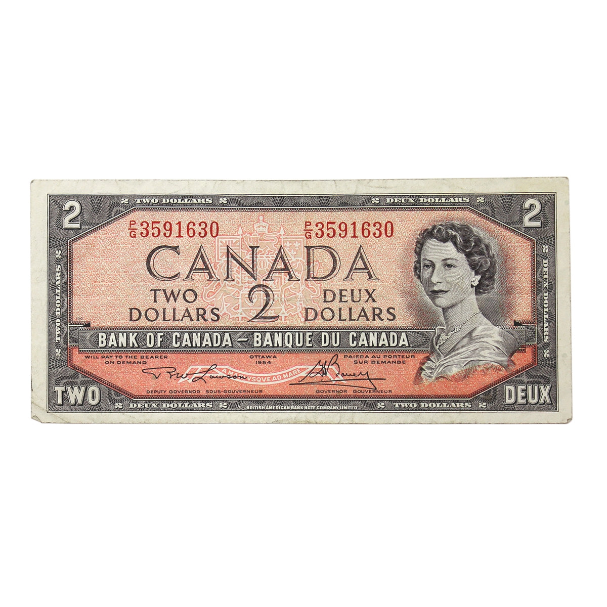 BC-38d 1954 Canada $2 Lawson-Bouey, P/G, CIRC