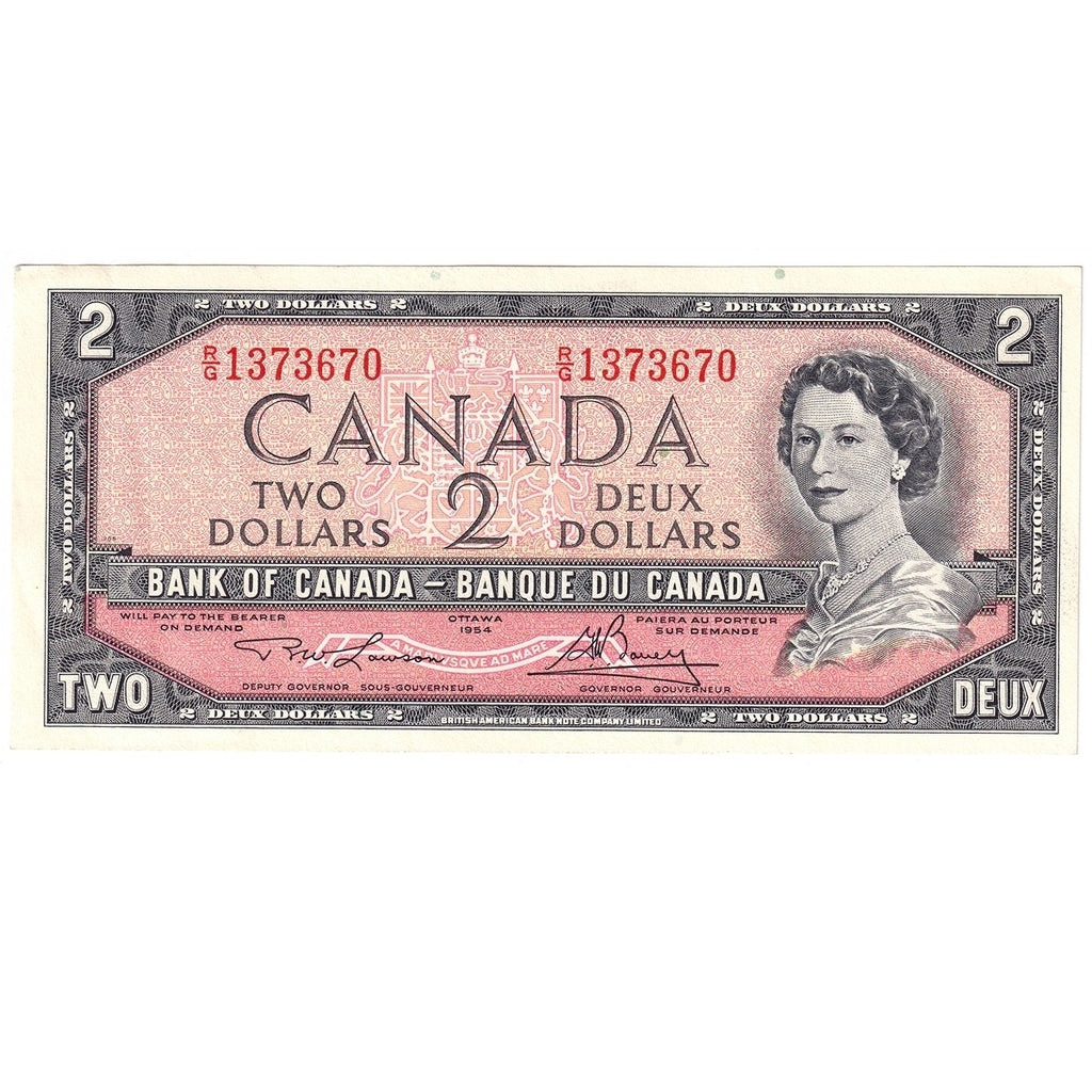 BC-38d 1954 Canada $2 Lawson-Bouey, R/G, Almost Uncirculated (AU50)