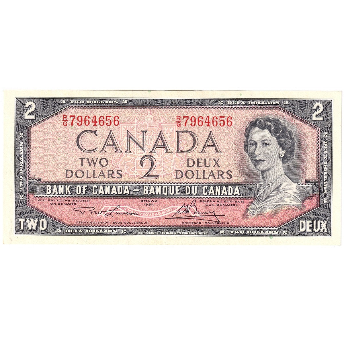 BC-38d 1954 Canada $2 Lawson-Bouey, R/G, AU-UNC (AU55)