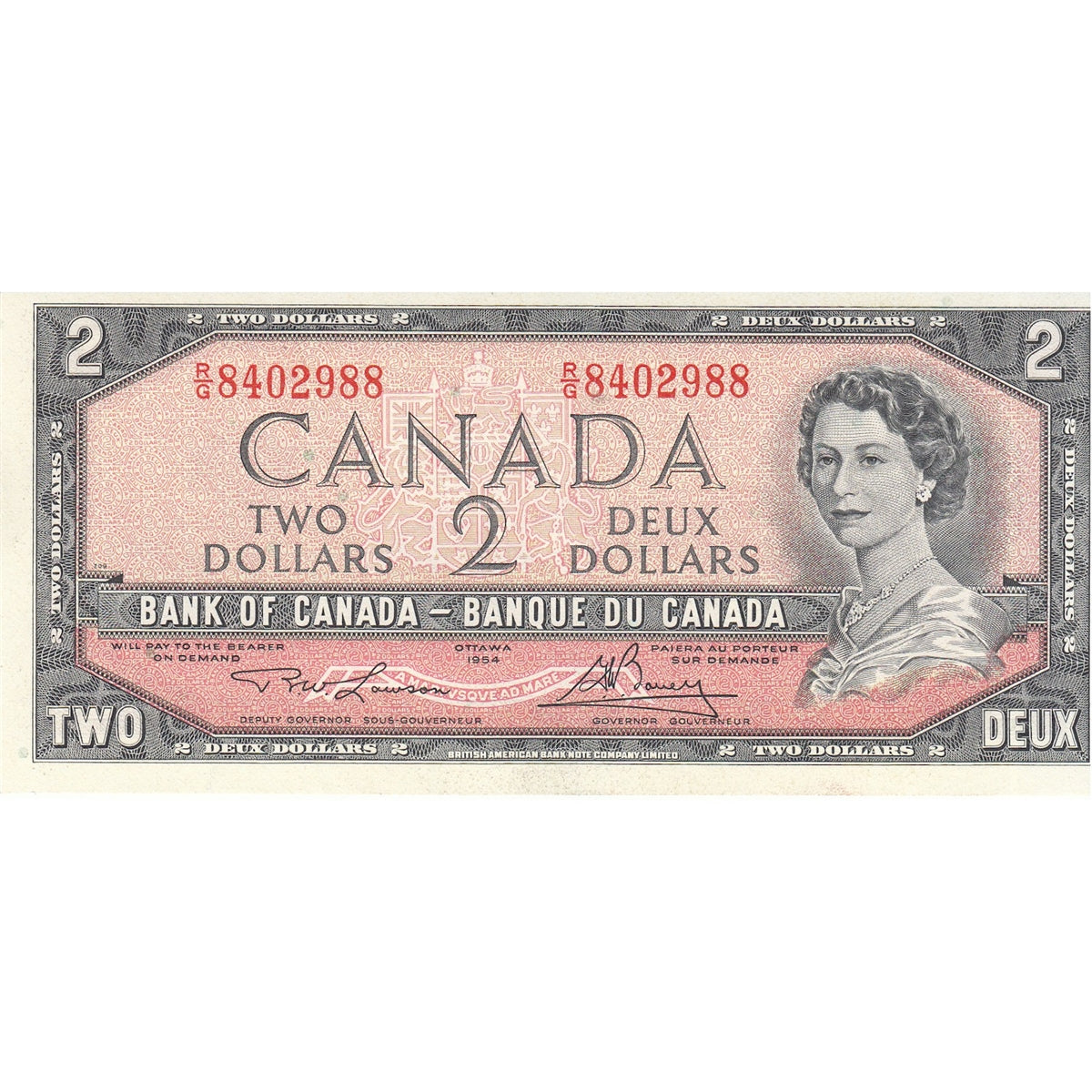 BC-38d 1954 Canada $2 Lawson-Bouey, R/G, Uncirculated (MS60)