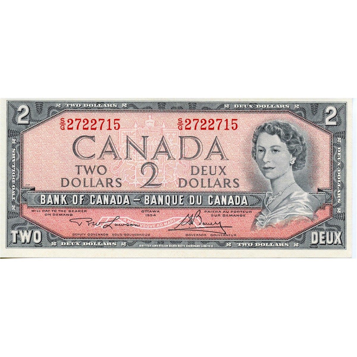 BC-38d 1954 Canada $2 Lawson-Bouey, S/G, AU-UNC (AU55)
