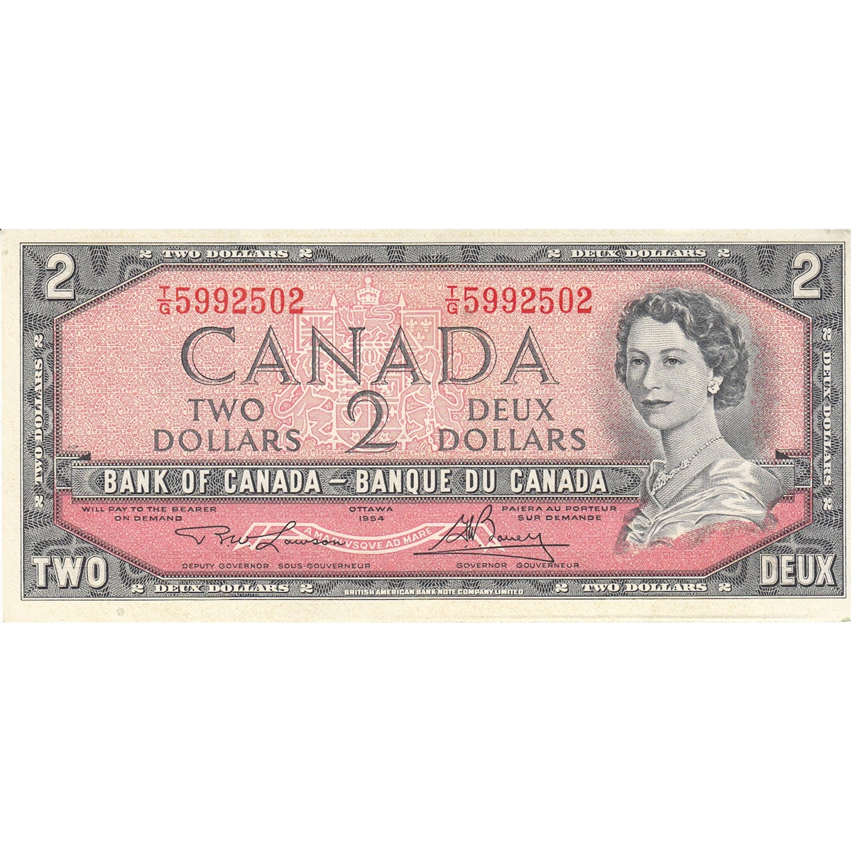 BC-38d 1954 Canada $2 Lawson-Bouey, T/G, AU-UNC (AU55)