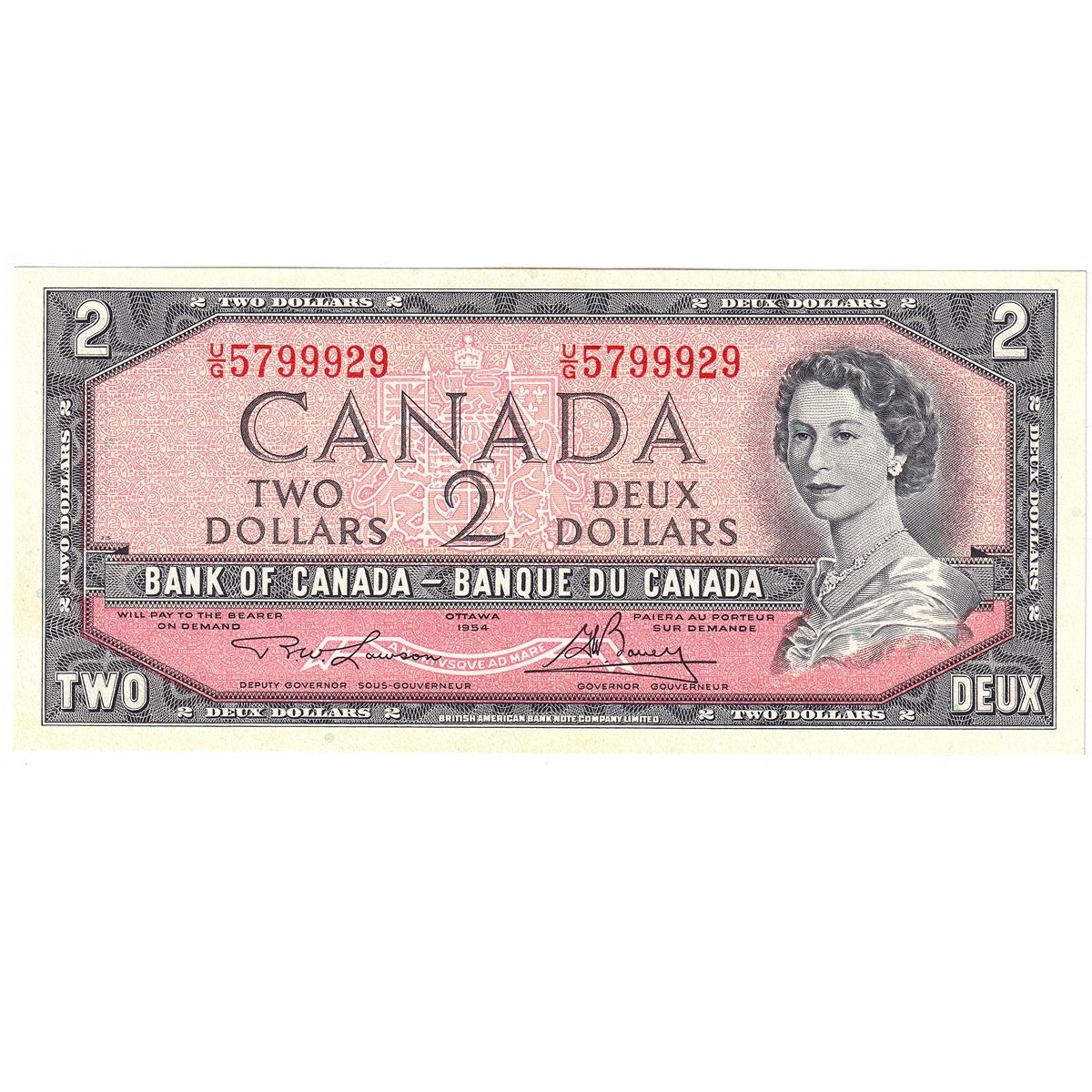 BC-38d 1954 Canada $2 Lawson-Bouey, U/G, Choice Uncirculated (CUNC63)