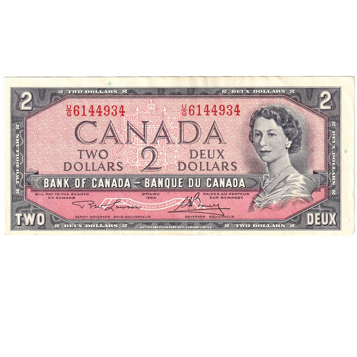 BC-38d 1954 Canada $2 Lawson-Bouey, U/G, Extra Fine (EF40)