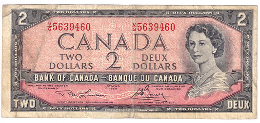 BC-38d 1954 Canada $2 Lawson-Bouey, V/G, Circ