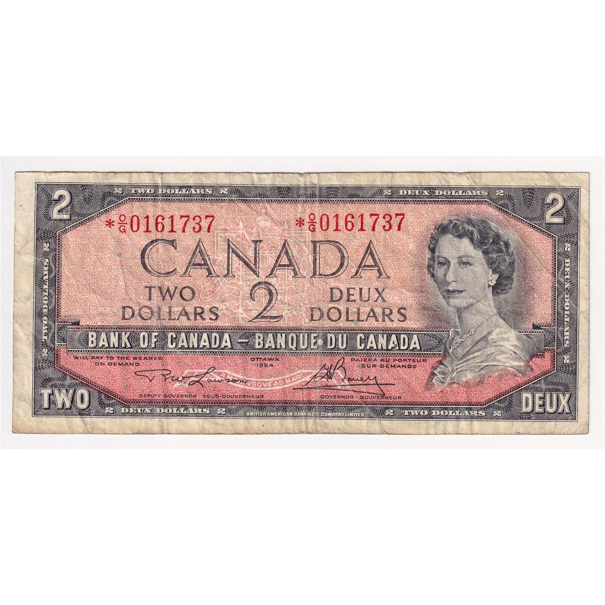BC-38dA 1954 Canada $2 Lawson-Bouey, *O/G, Fine (F12)
