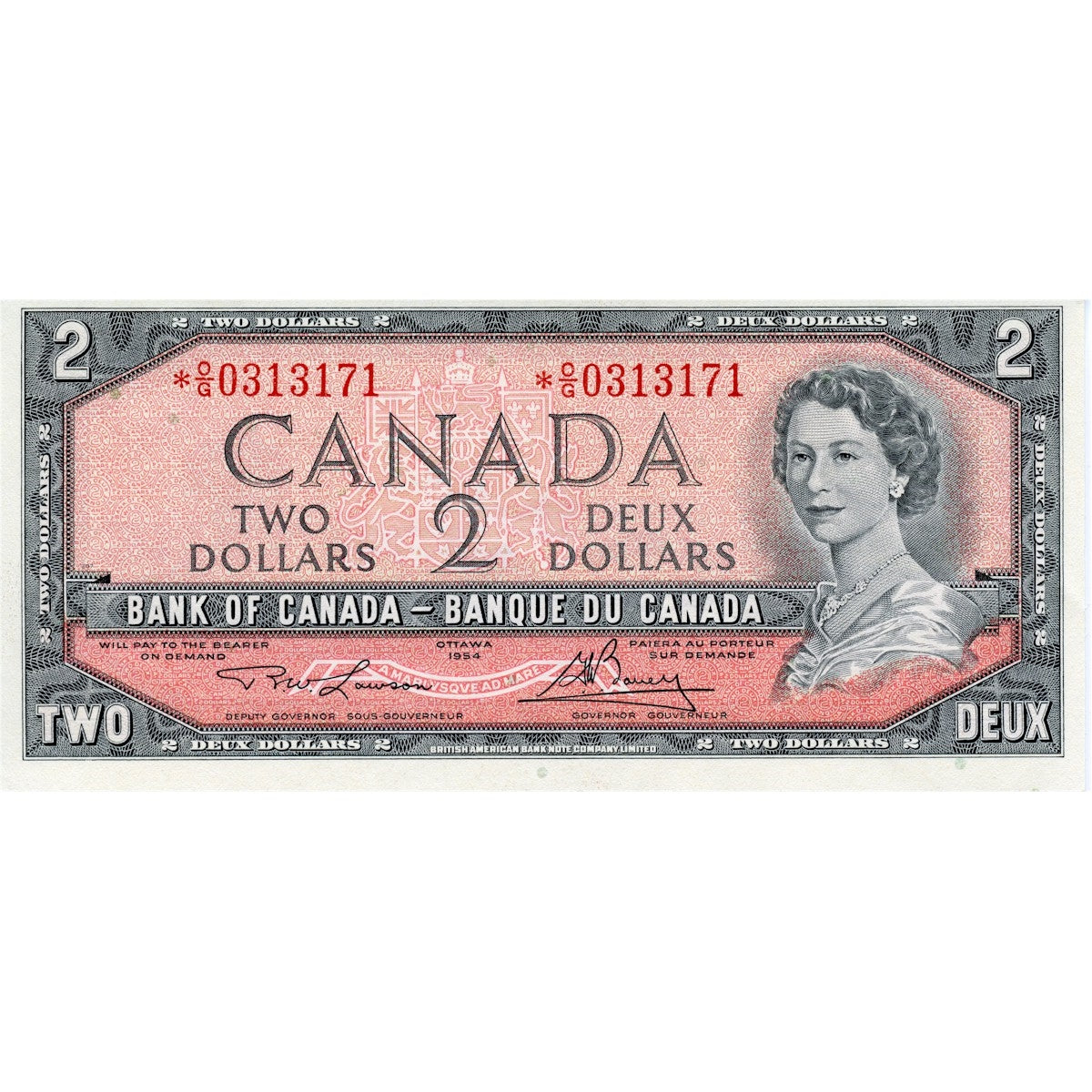 BC-38dA 1954 Canada $2 Lawson-Bouey, *O/G, Uncirculated (MS60)