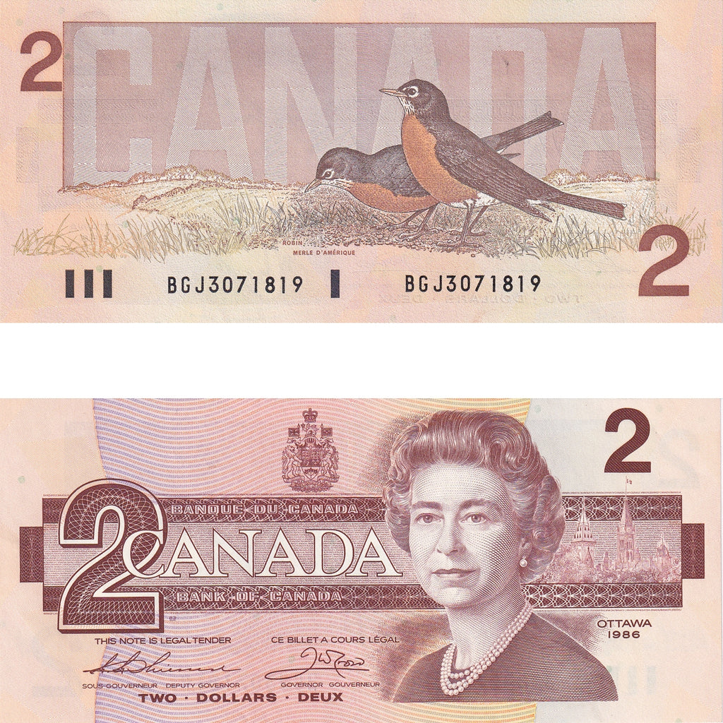 BC-55b 1986 Canada $2 Thiessen-Crow, BGJ, Uncirculated (MS60)