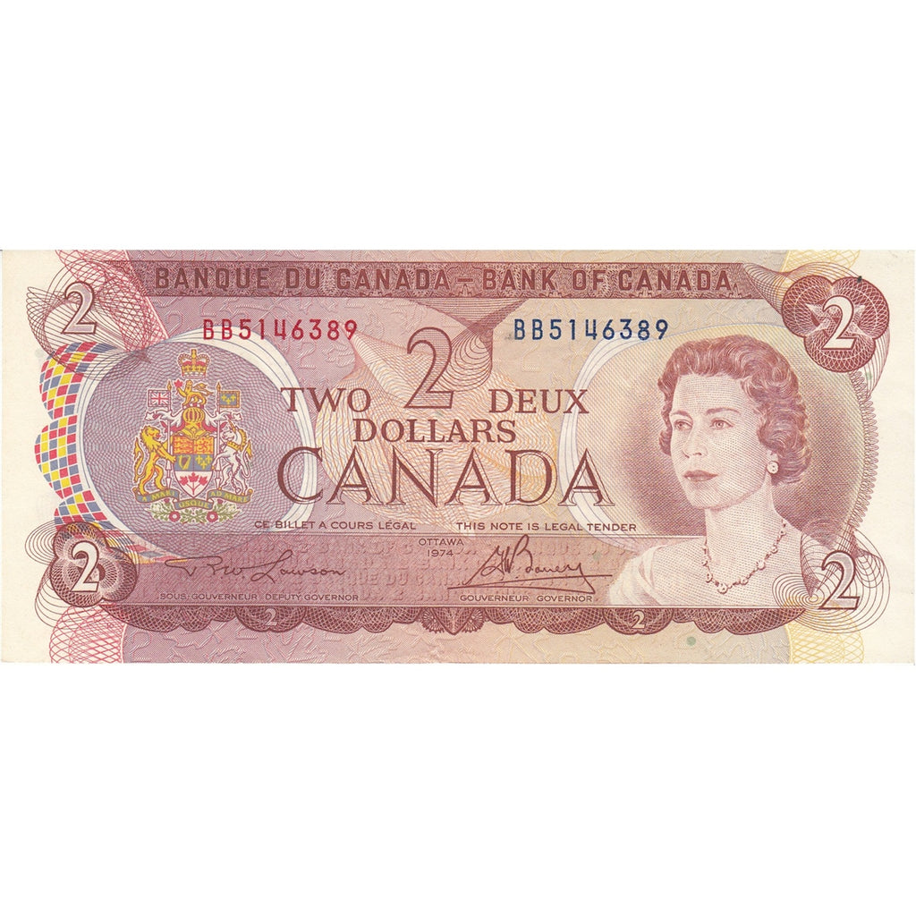 BC-47a 1974 Canada $2 Lawson-Bouey, BB, Almost Uncirculated (AU50)