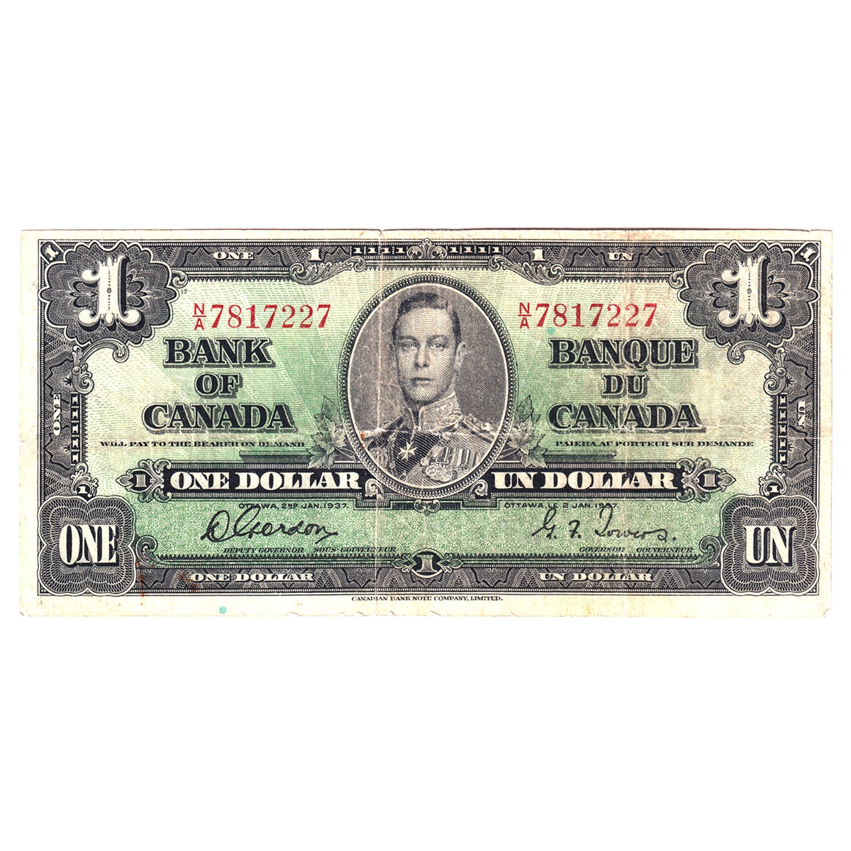 BC-21c 1937 Canada $1 Gordon-Towers, N/A, Circ