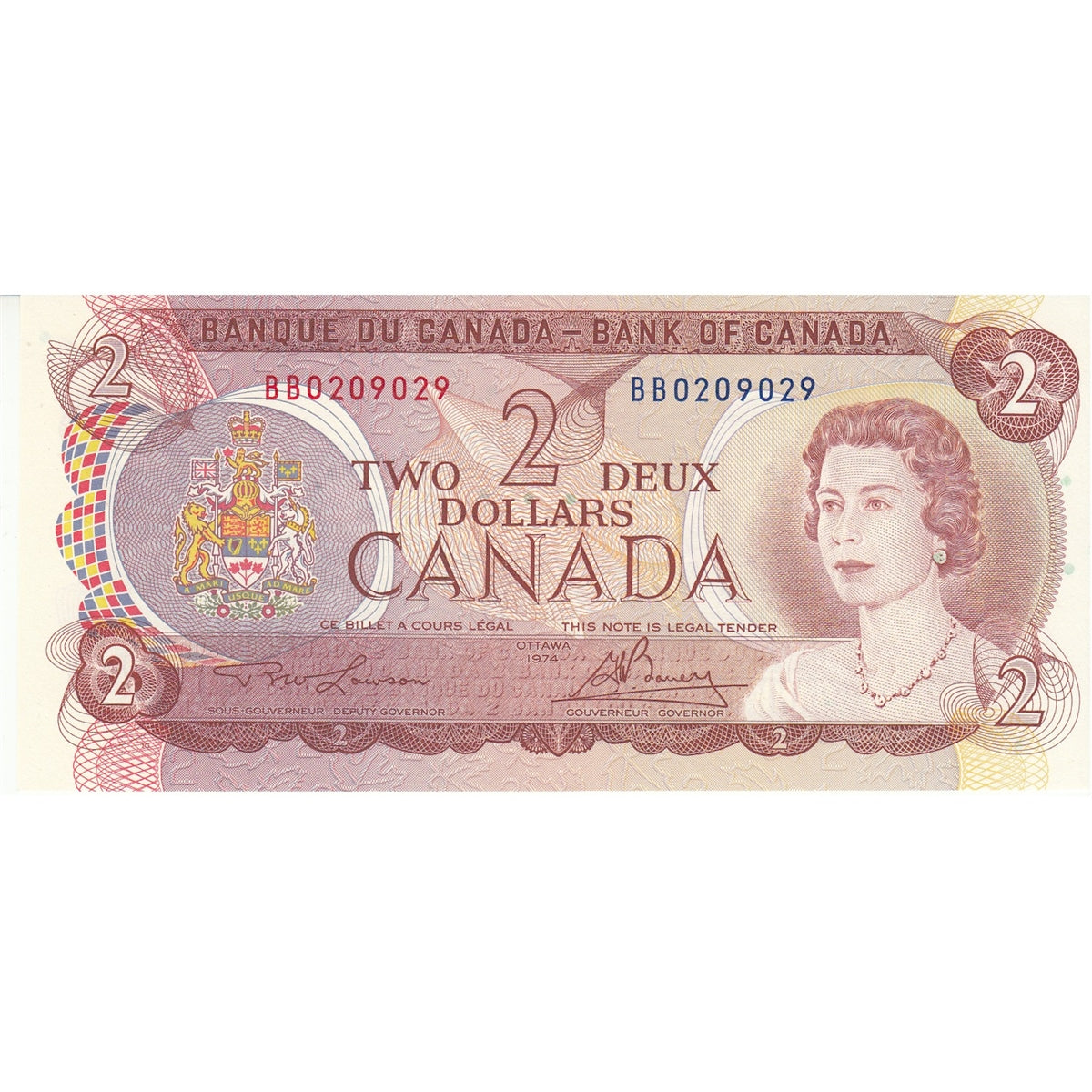 BC-47a 1974 Canada $2 Lawson-Bouey, BB, Choice Uncirculated (CUNC63)