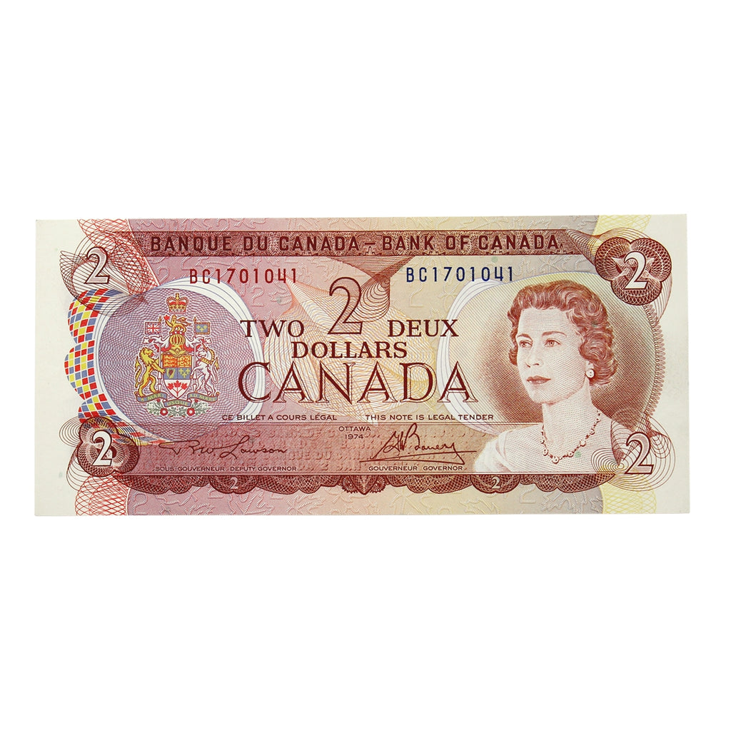 BC-47a 1974 Canada $2 Lawson-Bouey, BC, Modified Tint, EF-AU (EF45)