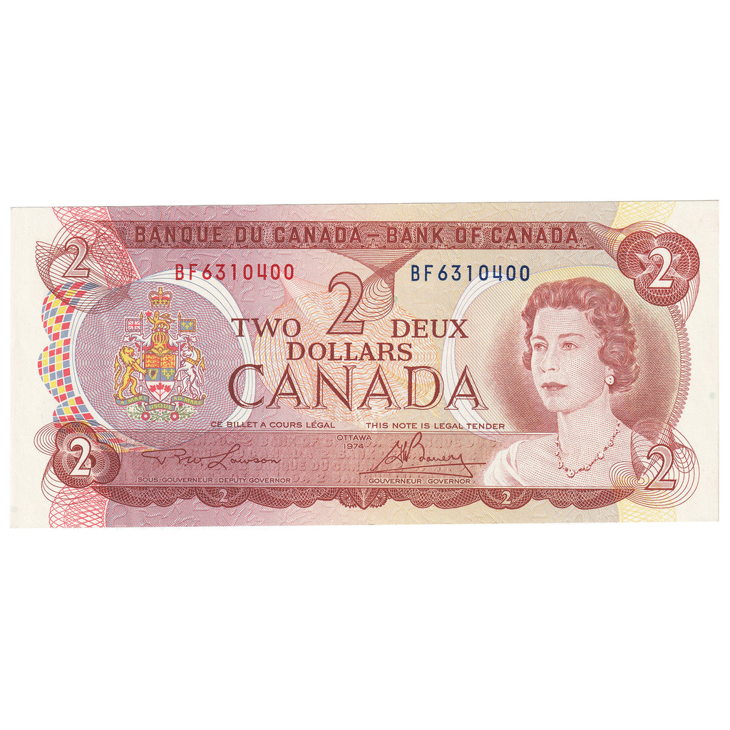 BC-47a 1974 Canada $2 Lawson-Bouey, BF, Almost Uncirculated (AU50)