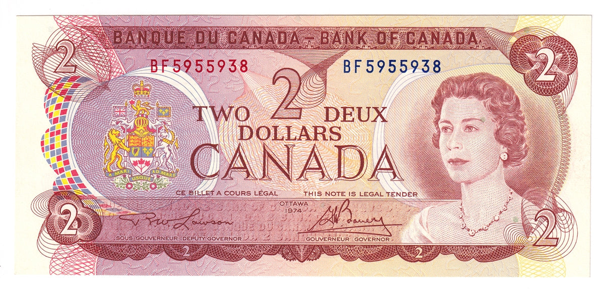 BC-47a 1974 Canada $2 Lawson-Bouey, BF, Choice Uncirculated (CUNC63)