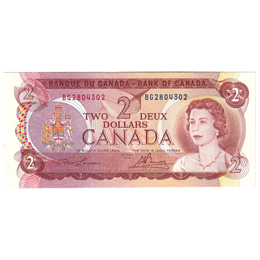 BC-47a 1974 Canada $2 Lawson-Bouey, BG, Almost Uncirculated (AU50)