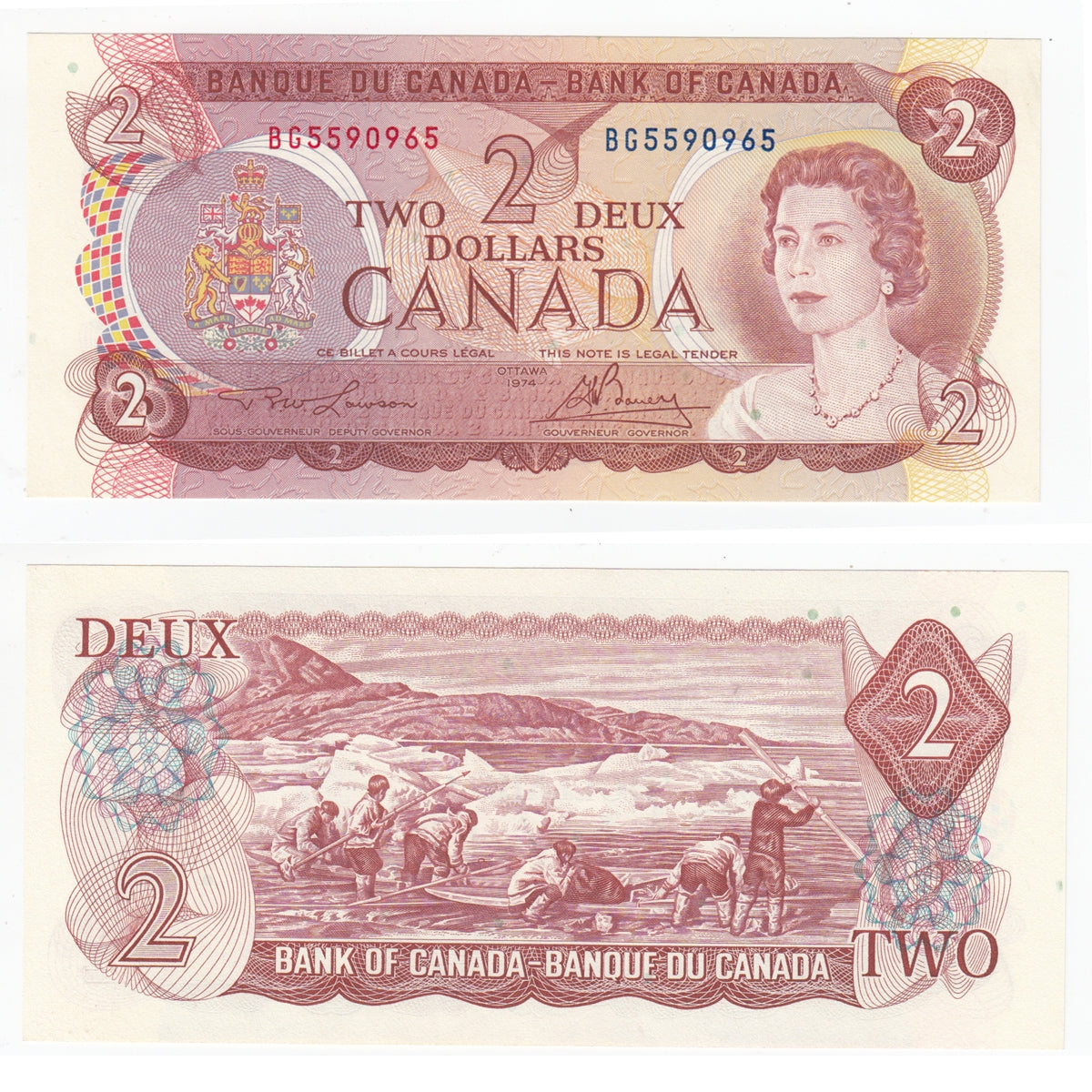 BC-47a 1974 Canada $2 Lawson-Bouey, BG, Uncirculated (MS60)