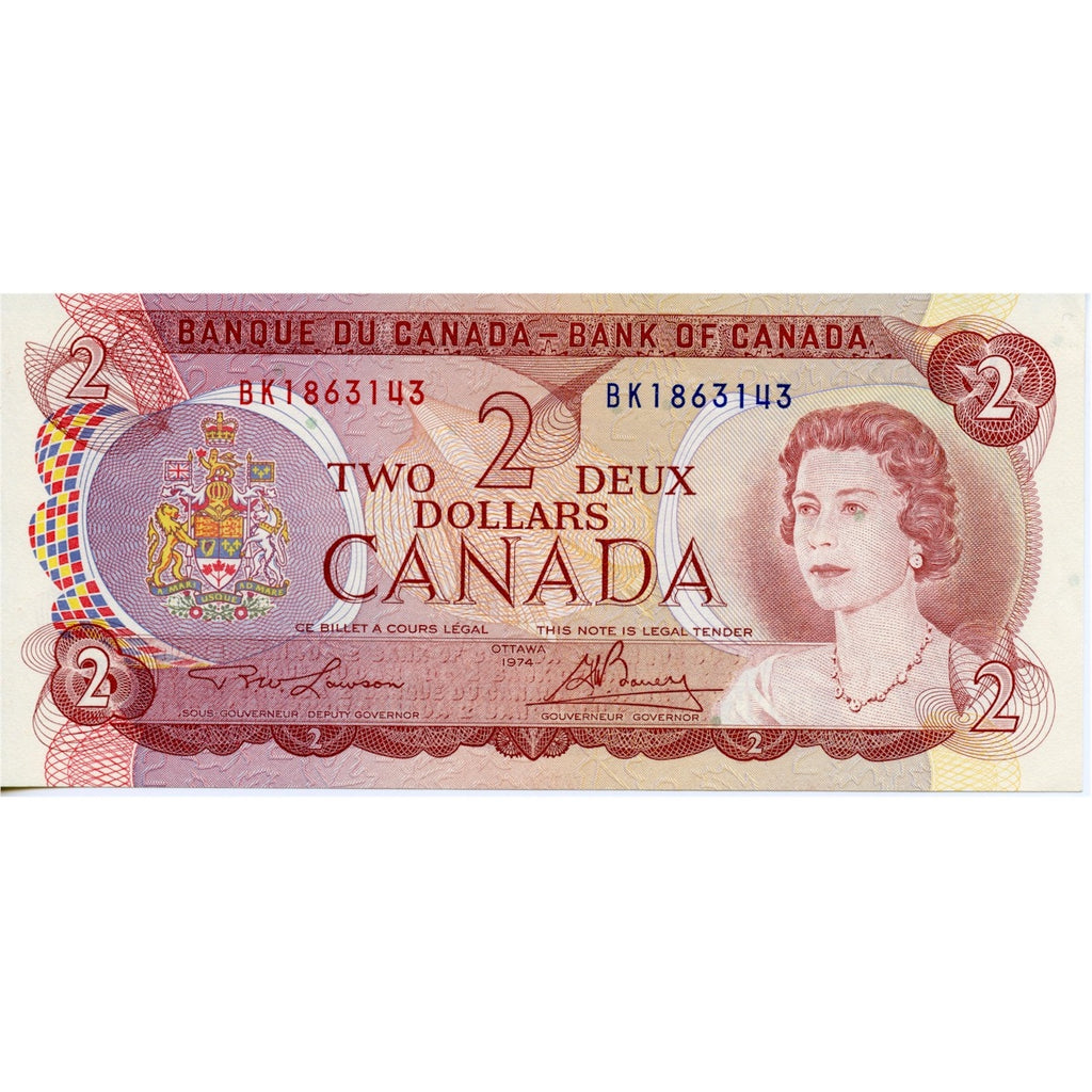 BC-47a 1974 Canada $2 Lawson-Bouey, BK, Almost Uncirculated (AU50)