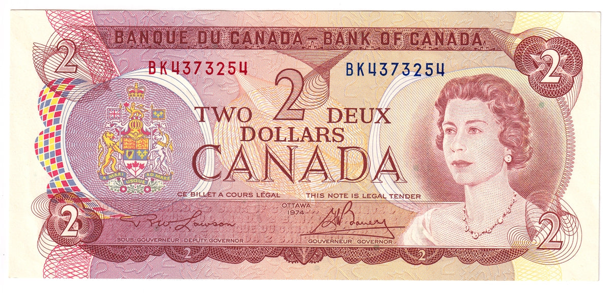 BC-47a 1974 Canada $2 Lawson-Bouey, BK, AU-UNC (AU55)
