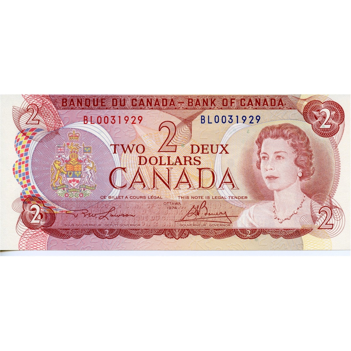 BC-47a 1974 Canada $2 Lawson-Bouey, BL, Choice Uncirculated (CUNC63)
