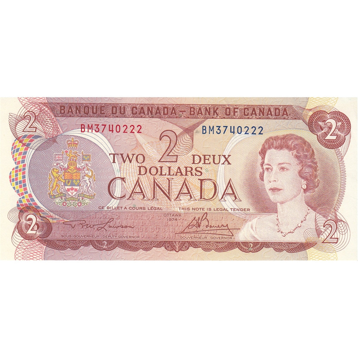 BC-47a 1974 Canada $2 Lawson-Bouey, BM, Almost Uncirculated (AU50)