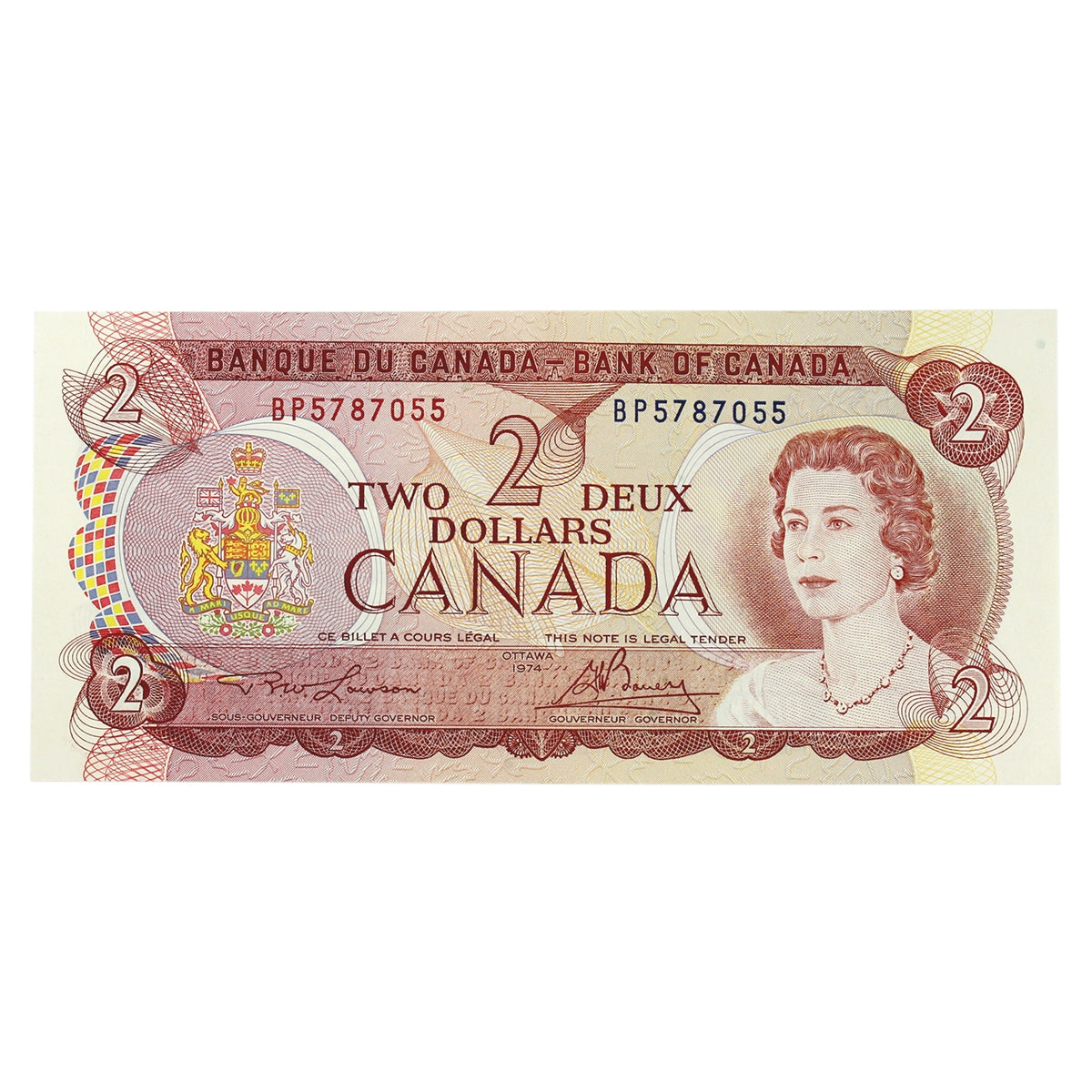 BC-47a 1974 Canada $2 Lawson-Bouey, BP, Modified Tint, Almost Uncirculated (AU50)