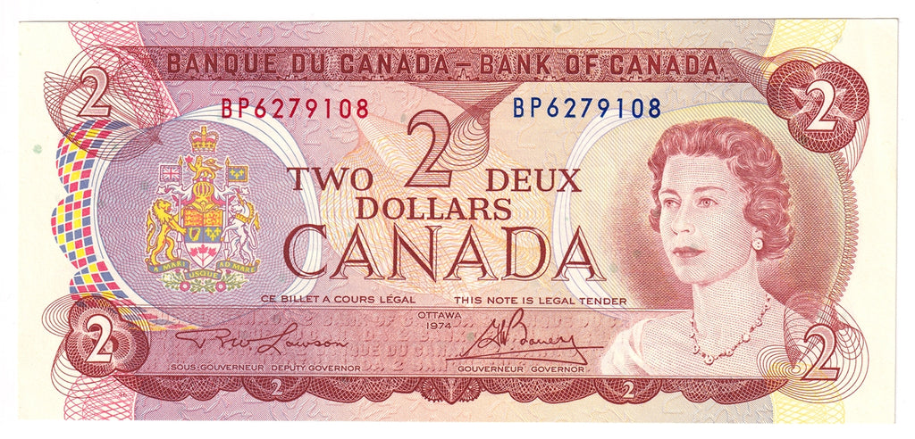 BC-47a 1974 Canada $2 Lawson-Bouey, BP, Modified Tint, Uncirculated (MS60)