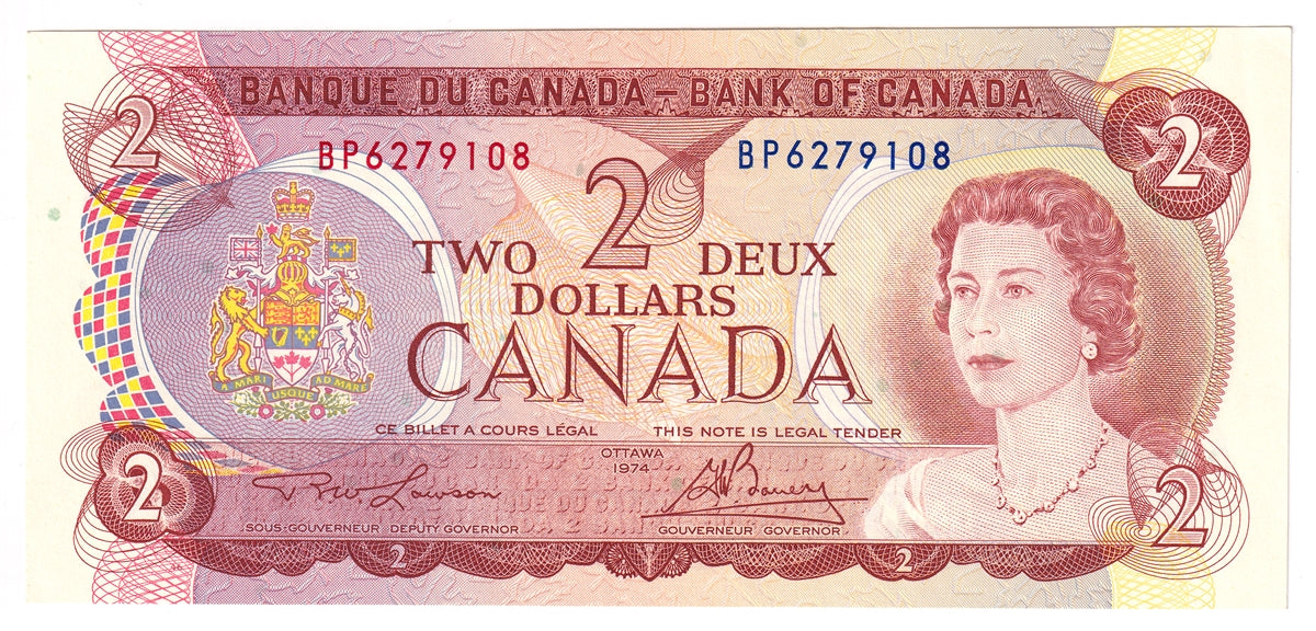 BC-47a 1974 Canada $2 Lawson-Bouey, BP, Modified Tint, Uncirculated (MS60)