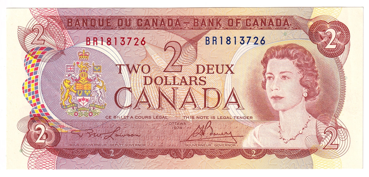 BC-47a 1974 Canada $2 Lawson-Bouey, BR, AU-UNC (AU55)