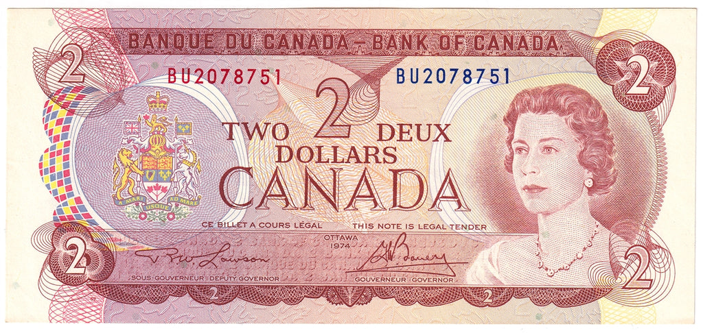 BC-47a 1974 Canada $2 Lawson-Bouey, BU, AU-UNC (AU55)