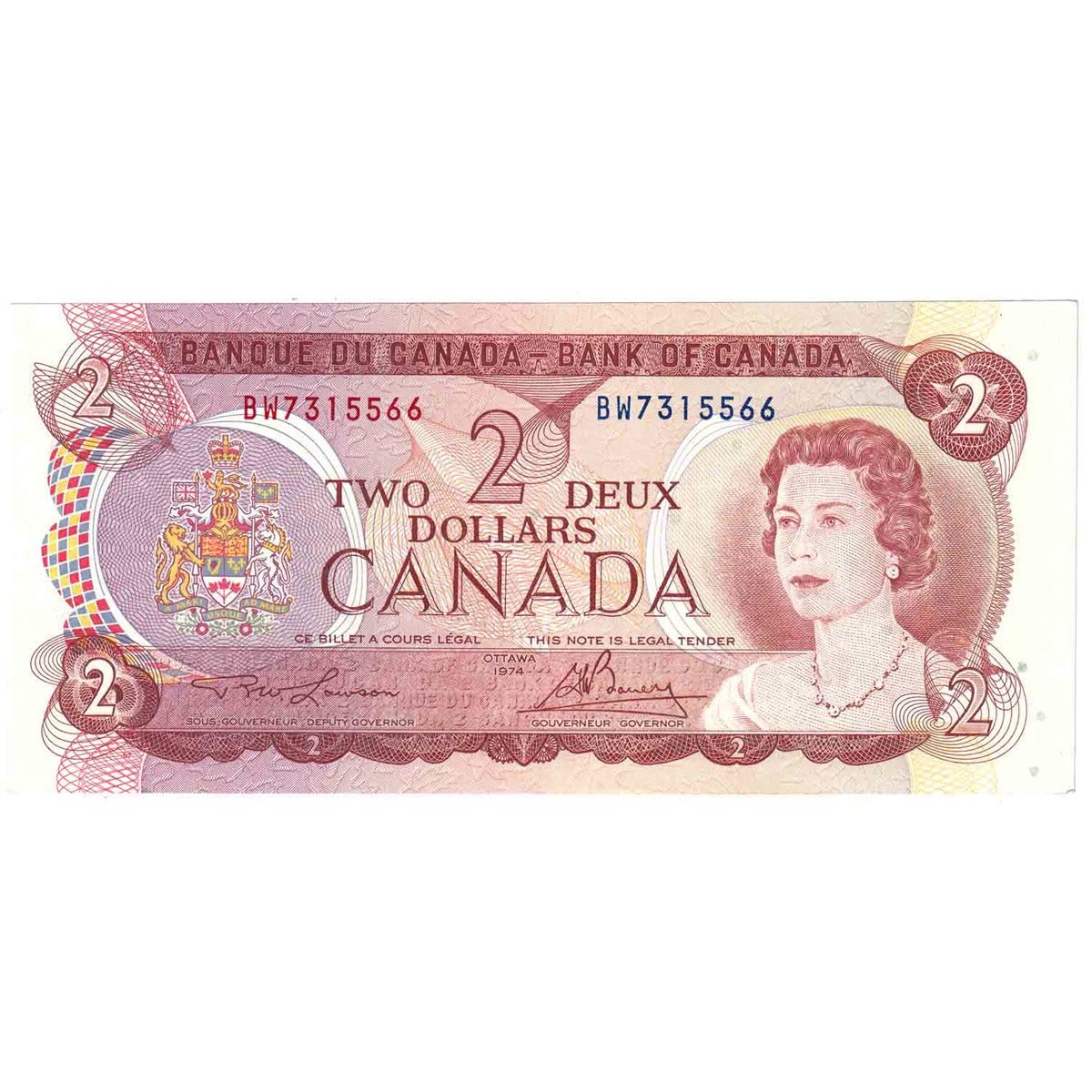 BC-47a 1974 Canada $2 Lawson-Bouey, BW, Almost Uncirculated (AU50)