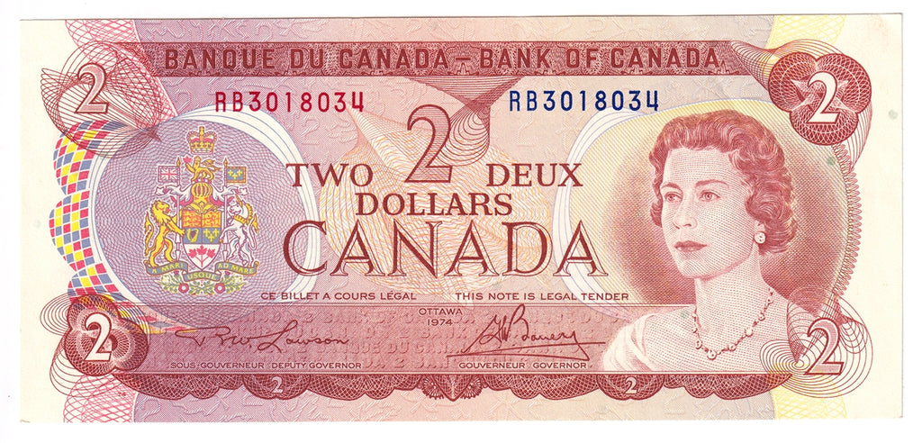 BC-47a 1974 Canada $2 Lawson-Bouey, RB, Almost Uncirculated (AU50)
