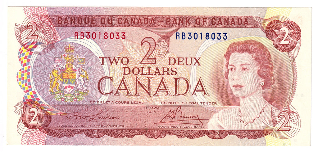 BC-47a 1974 Canada $2 Lawson-Bouey, RB, AU-UNC (AU55)