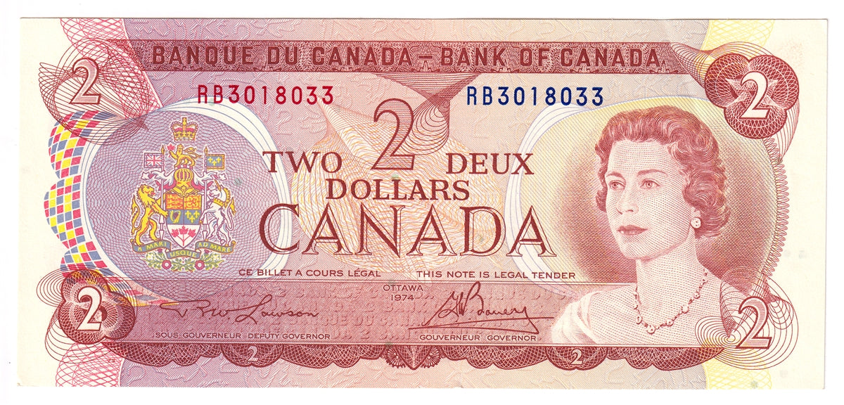 BC-47a 1974 Canada $2 Lawson-Bouey, RB, AU-UNC (AU55)