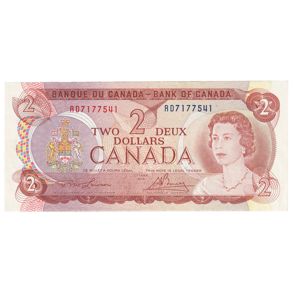 BC-47a 1974 Canada $2 Lawson-Bouey, RD, Almost Uncirculated (AU50)