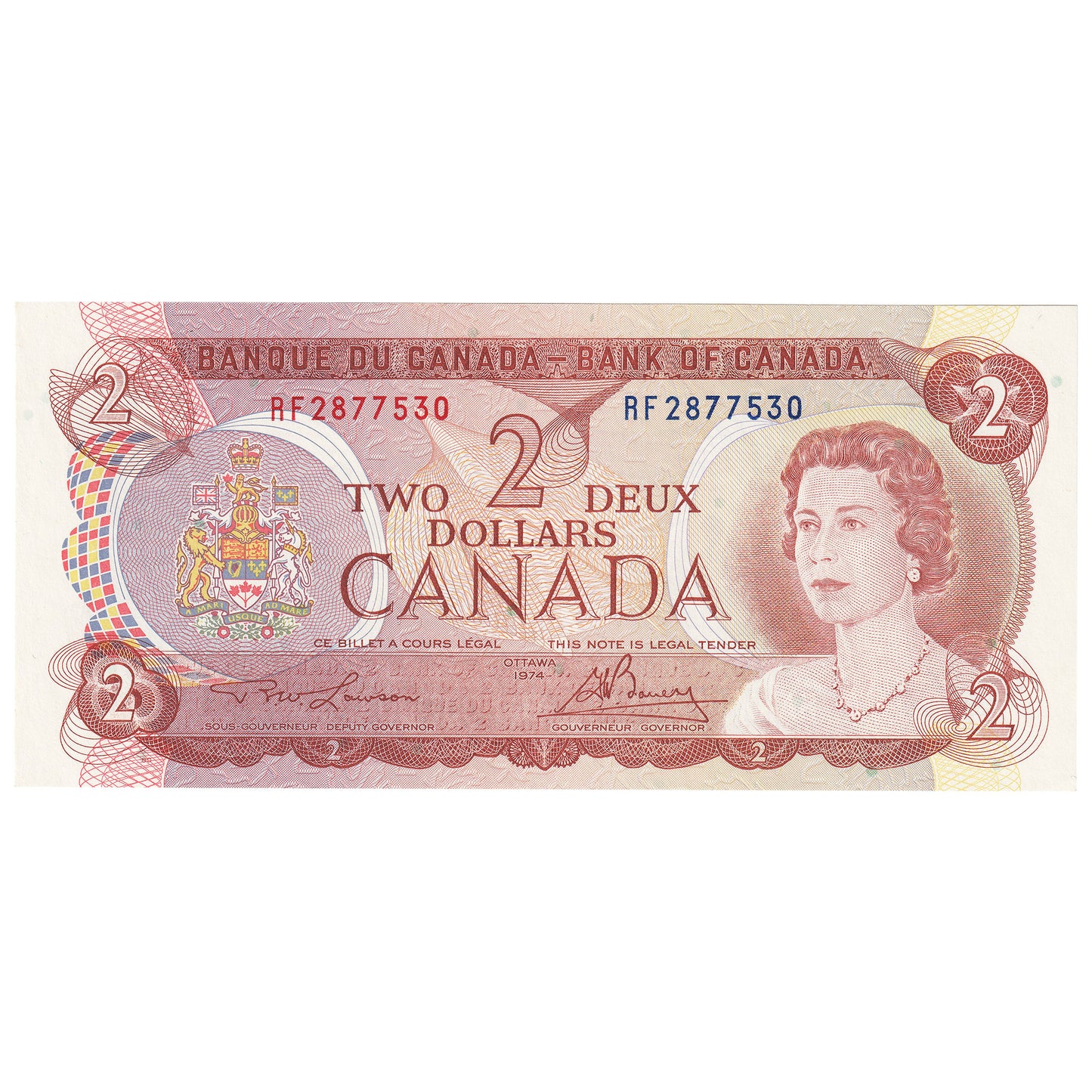 BC-47a 1974 Canada $2 Lawson-Bouey, RF, AU-UNC