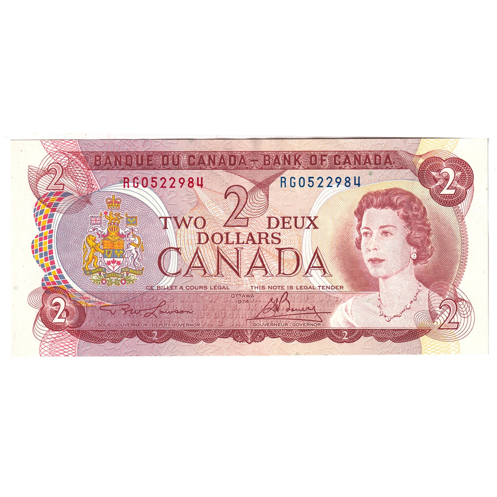 BC-47a 1974 Canada $2 Lawson-Bouey, RG, Almost Uncirculated (AU50)