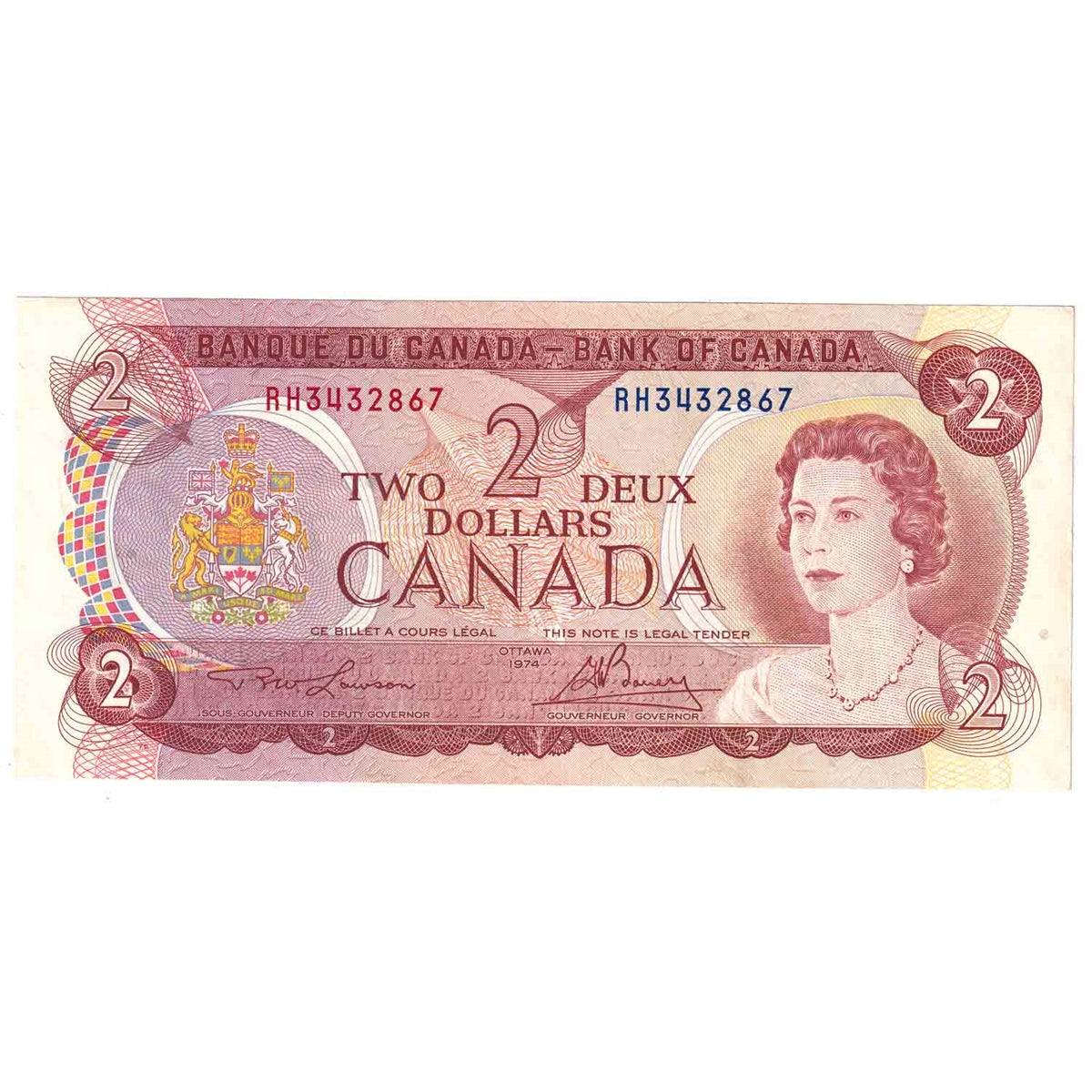 BC-47a 1974 Canada $2 Lawson-Bouey, RH, Almost Uncirculated (AU50)
