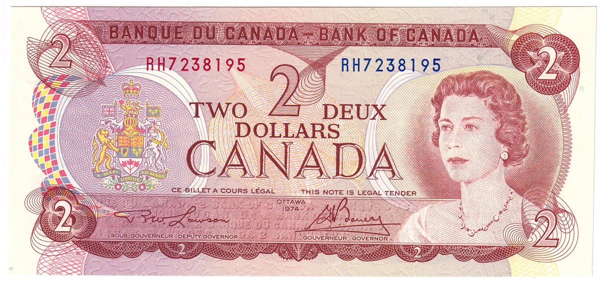 BC-47a 1974 Canada $2 Lawson-Bouey, RH, Uncirculated (MS60)