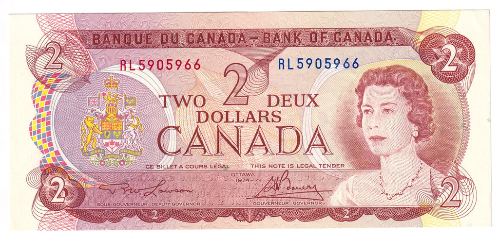 BC-47a 1974 Canada $2 Lawson-Bouey, RL, Almost Uncirculated (AU50)