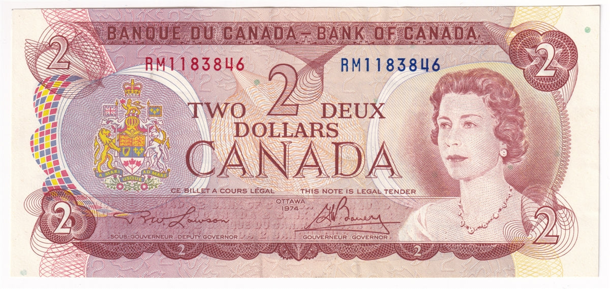 BC-47a 1974 Canada $2 Lawson-Bouey, RM, Almost Uncirculated (AU50)