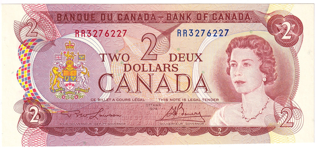 BC-47a 1974 Canada $2 Lawson-Bouey, RR, Choice Uncirculated (CUNC63)