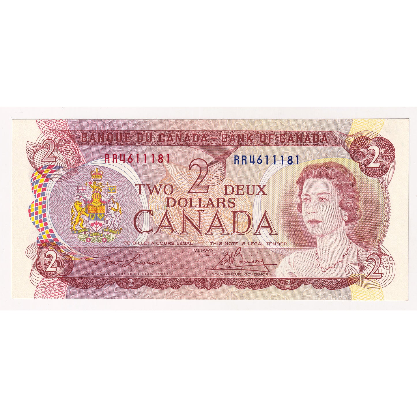 BC-47a 1974 Canada $2 Lawson-Bouey, RR, Uncirculated (MS60)